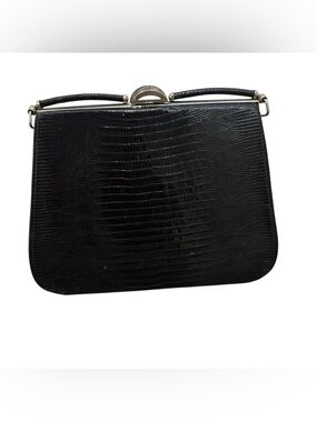 Vintage Black Textured Top-Handle Clutch